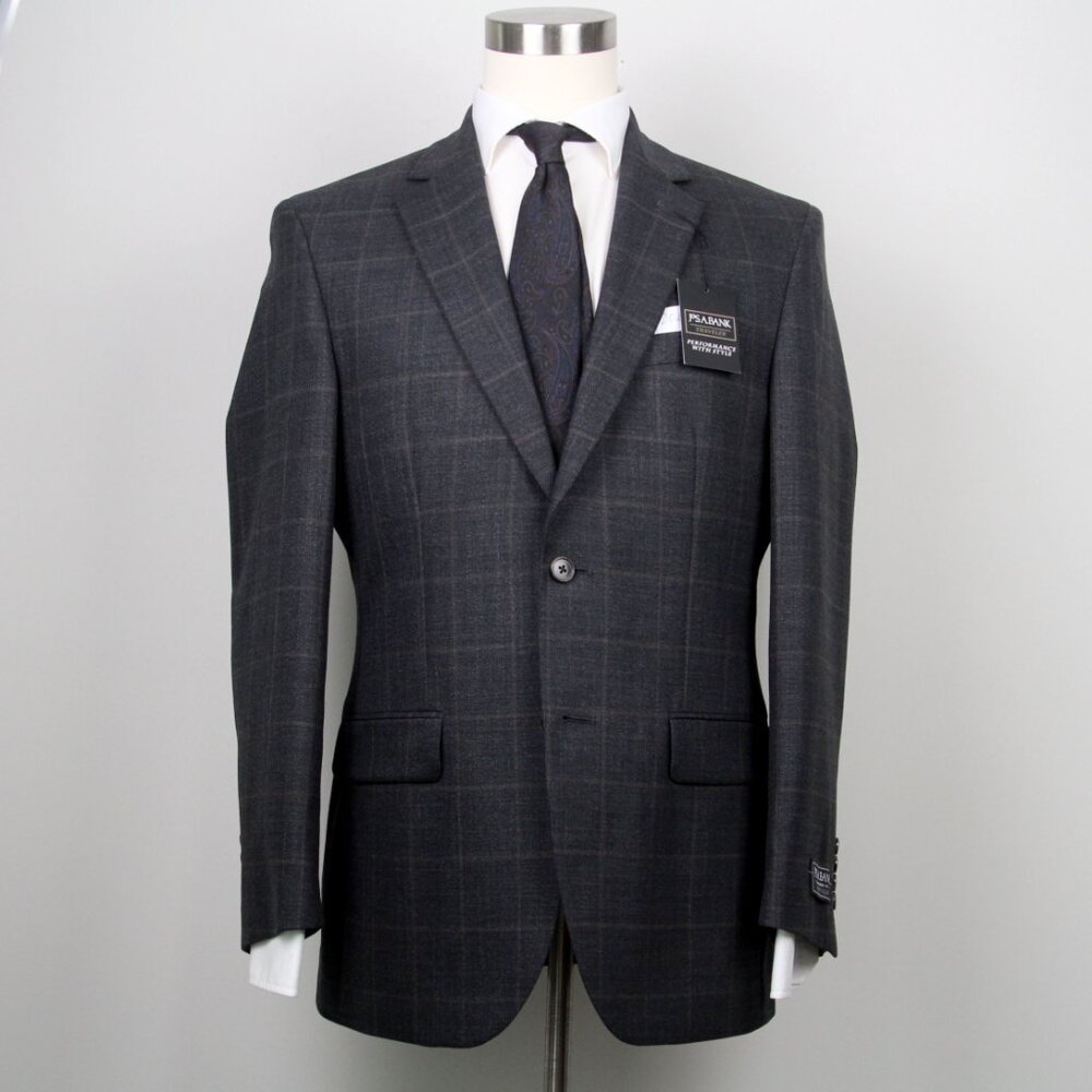 JOS A BANK Mens Grey‎ Check Sportcoat Blazer 40R Tailored Fit E081197